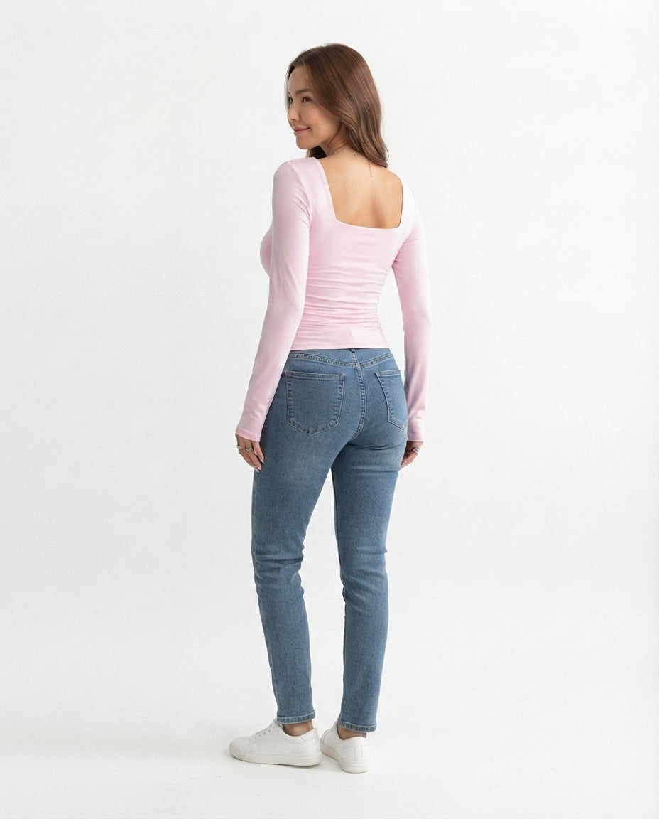 Square Neck Long Sleeve Top