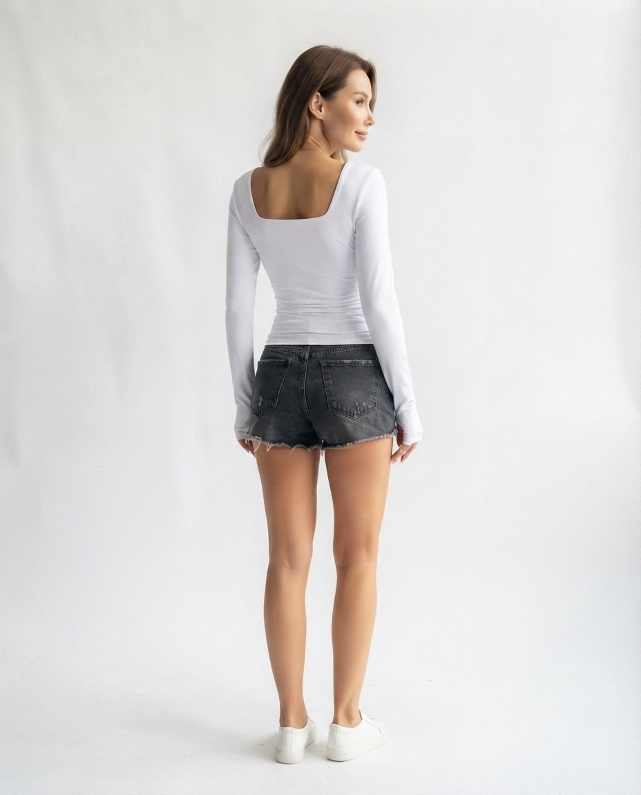 Square Neck Long Sleeve Top