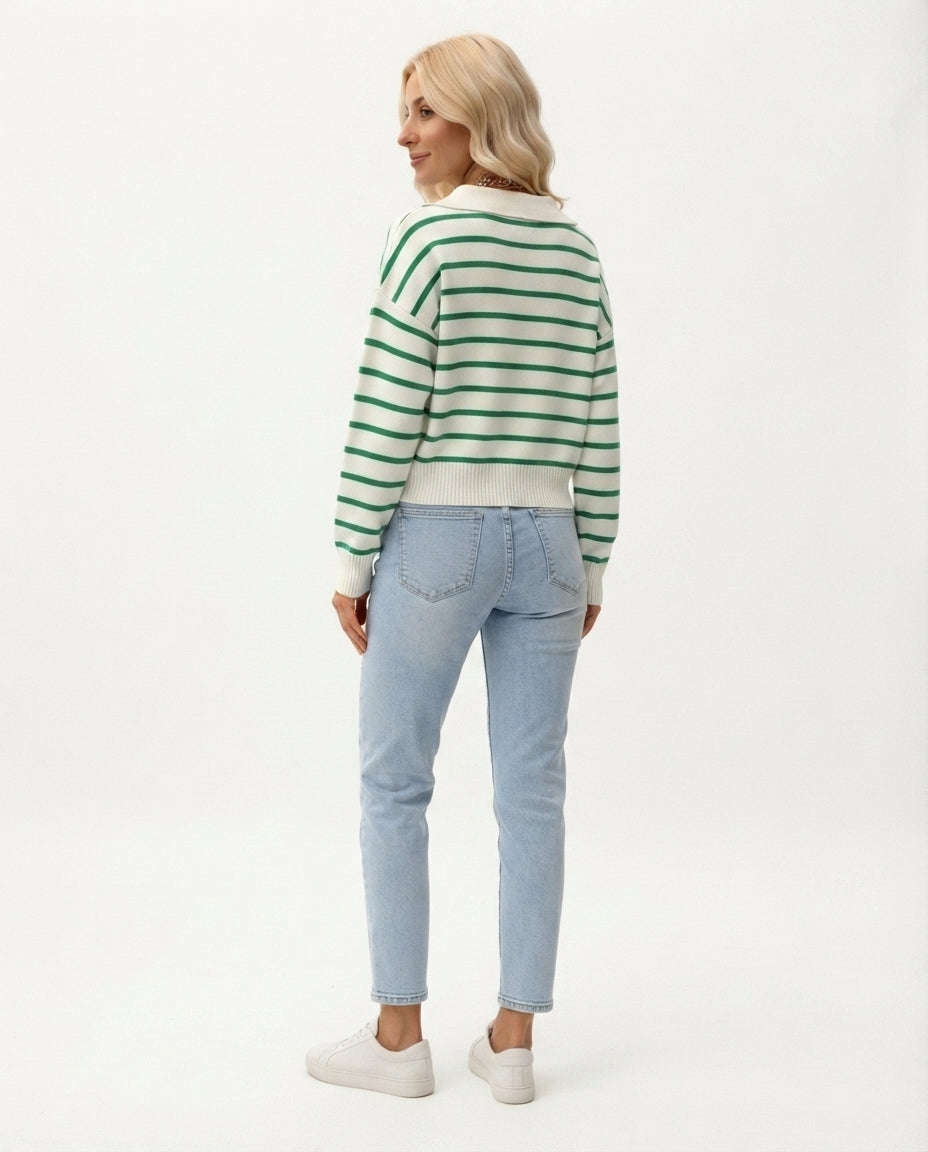 Striped Polo Collar Sweater