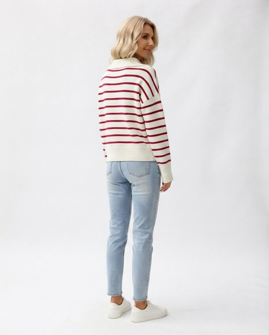 Striped Polo Collar Sweater
