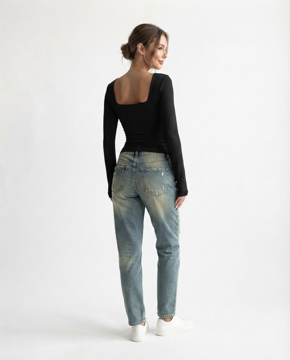 Square Neck Long Sleeve Top