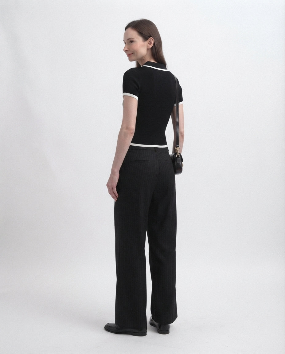 Ribbed Knit Polo Top