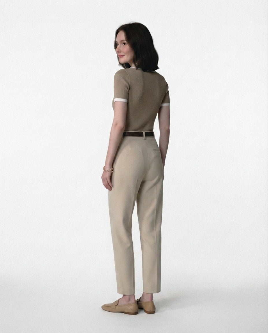 Ribbed Knit Polo Top