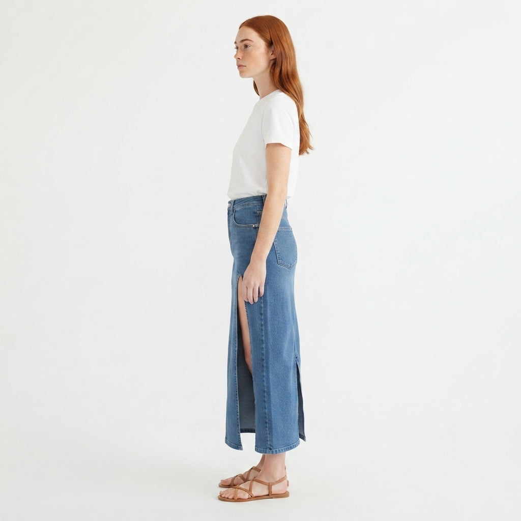 SoHo Highline Denim Midi Skirt
