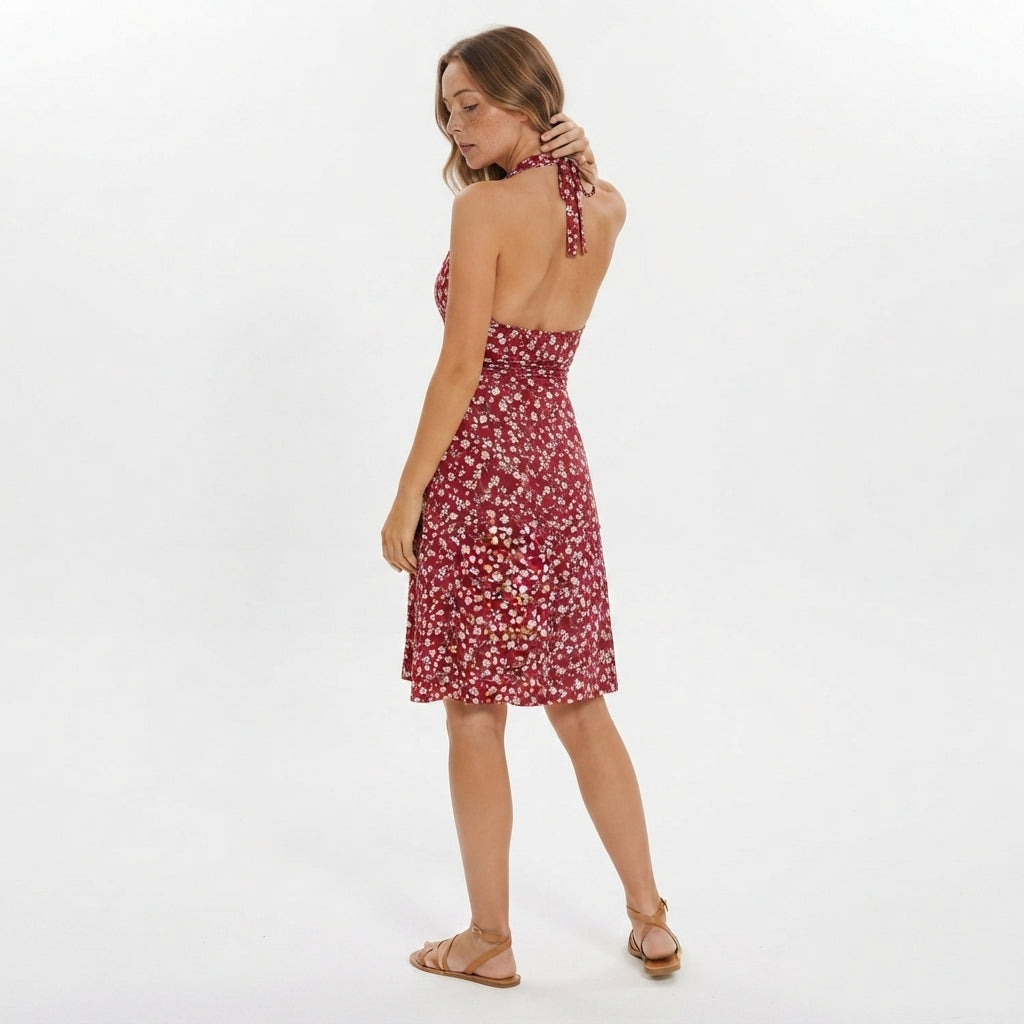 Cherry Daisy Halter Midi Dress