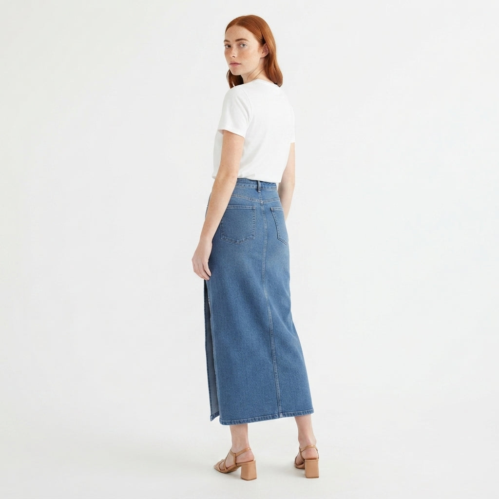 SoHo Highline Denim Midi Skirt