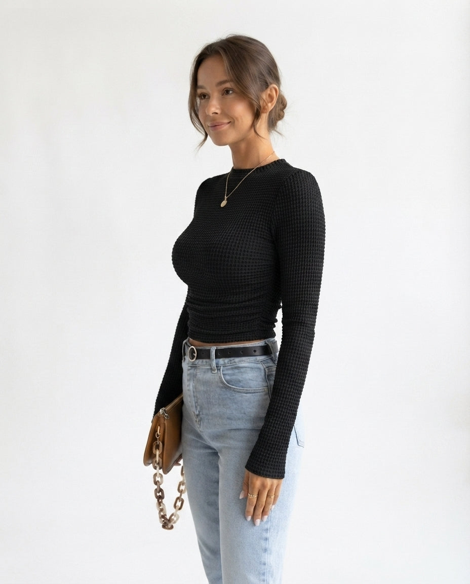 Waffle Knit Long Sleeve Top
