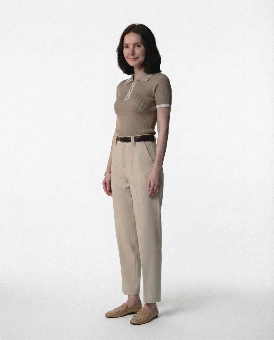 Ribbed Knit Polo Top