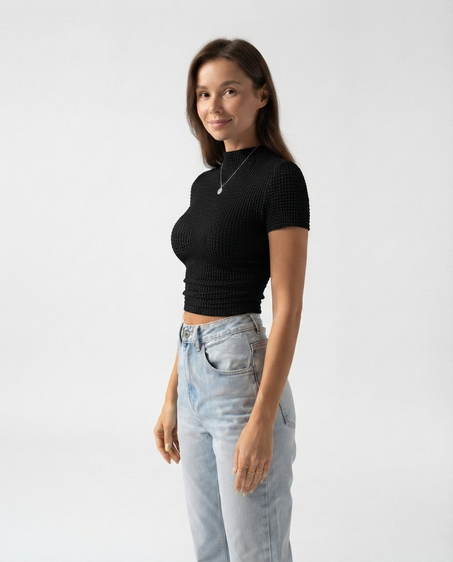 Textured Crew Neck T-Shirt