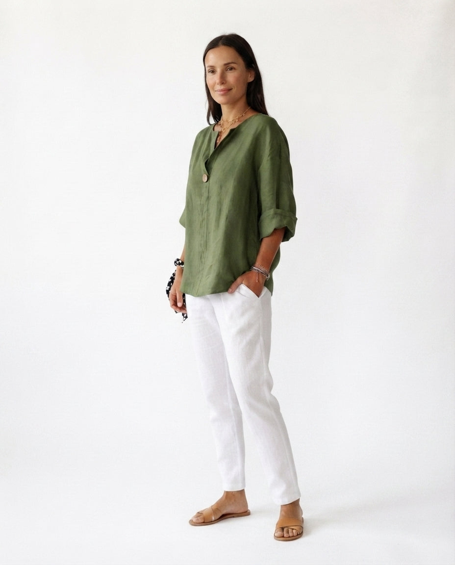 Button Front V Neck Blouse