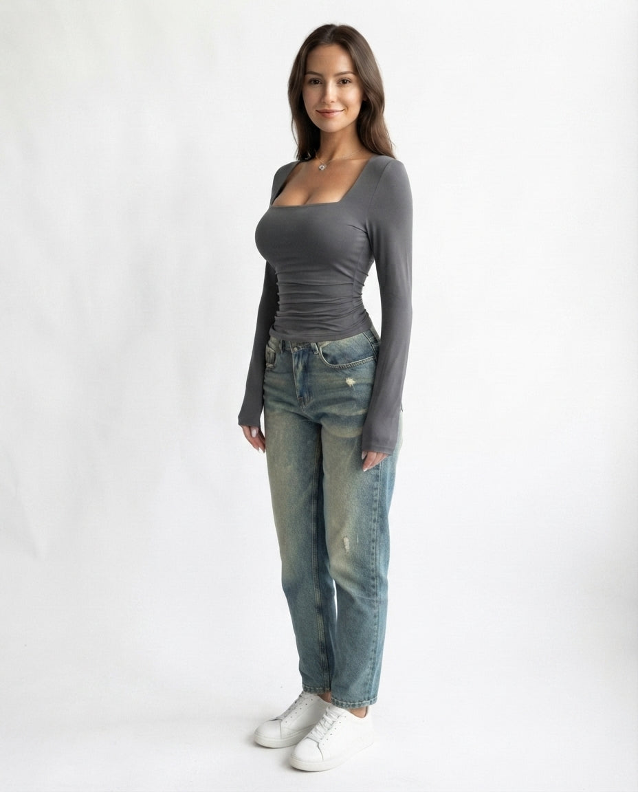 Square Neck Long Sleeve Top