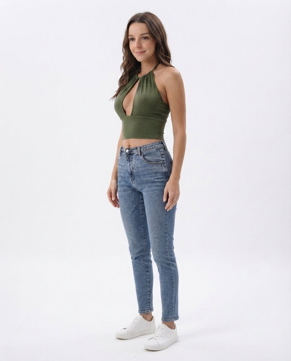 Halter Neck Ribbed Crop Top