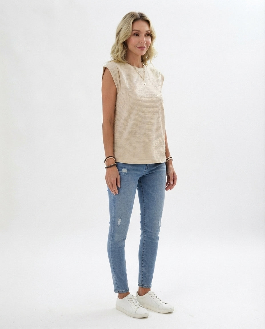 Textured Crew Neck Tank