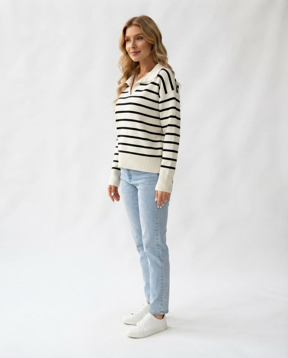 Striped Polo Collar Sweater