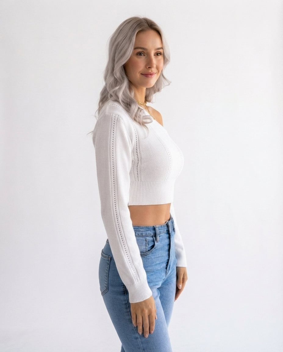 Off Shoulder Knit Crop Top