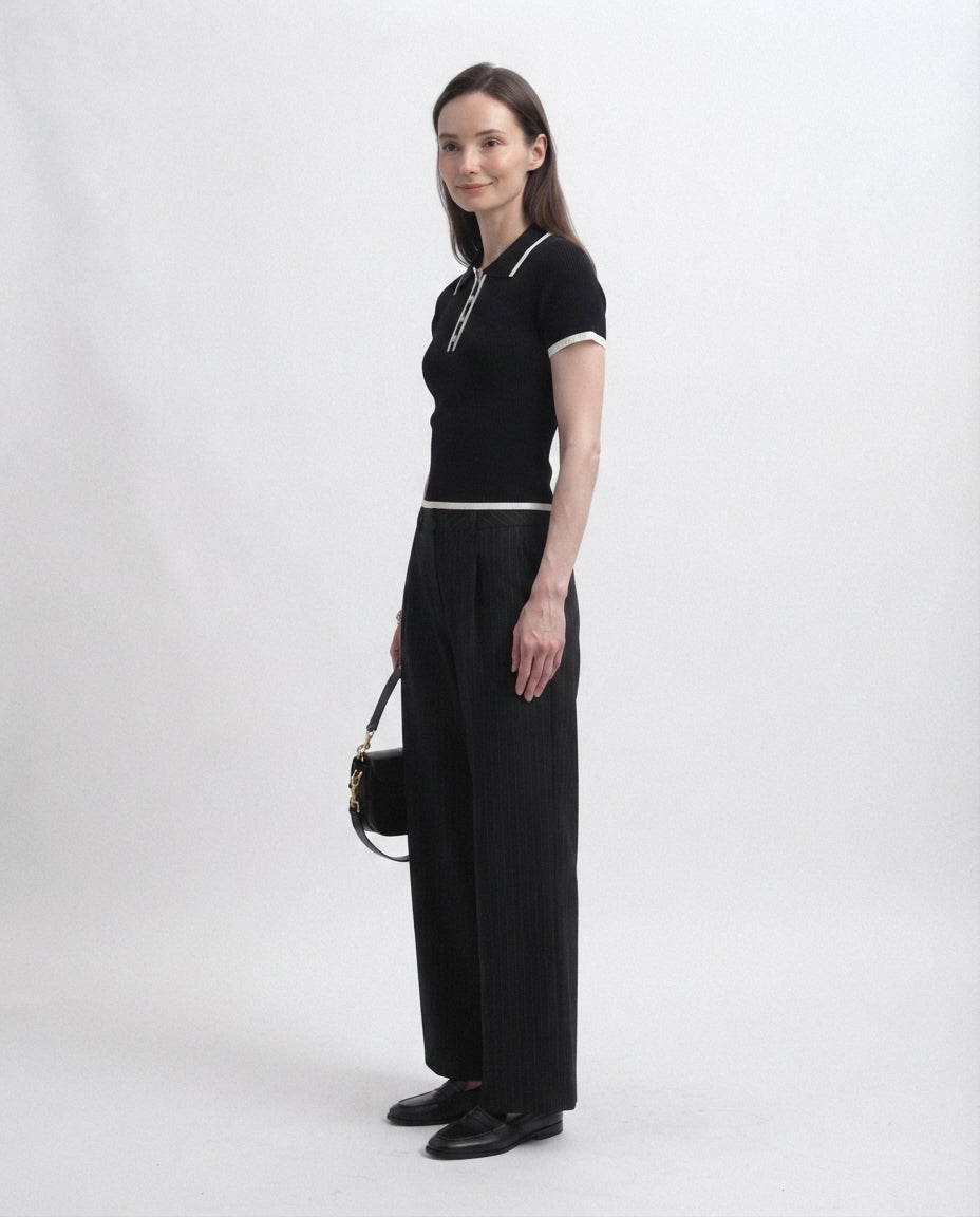 Ribbed Knit Polo Top