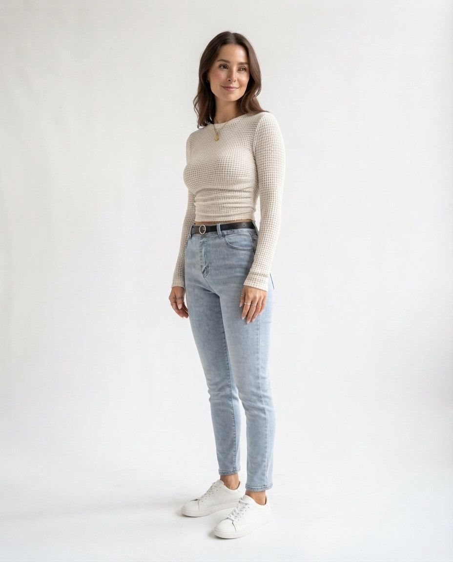 Waffle Knit Long Sleeve Top