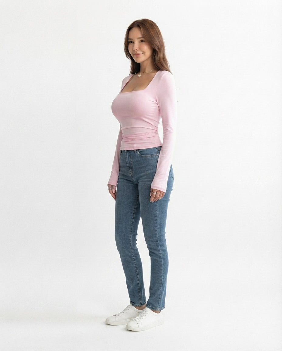 Square Neck Long Sleeve Top
