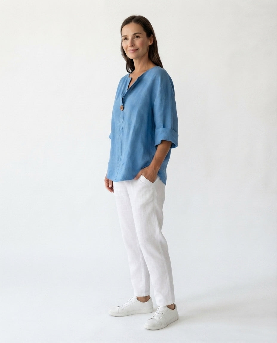 Button Front V Neck Blouse