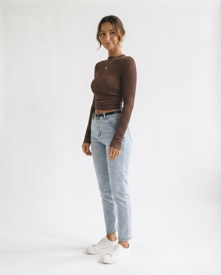 Waffle Knit Long Sleeve Top