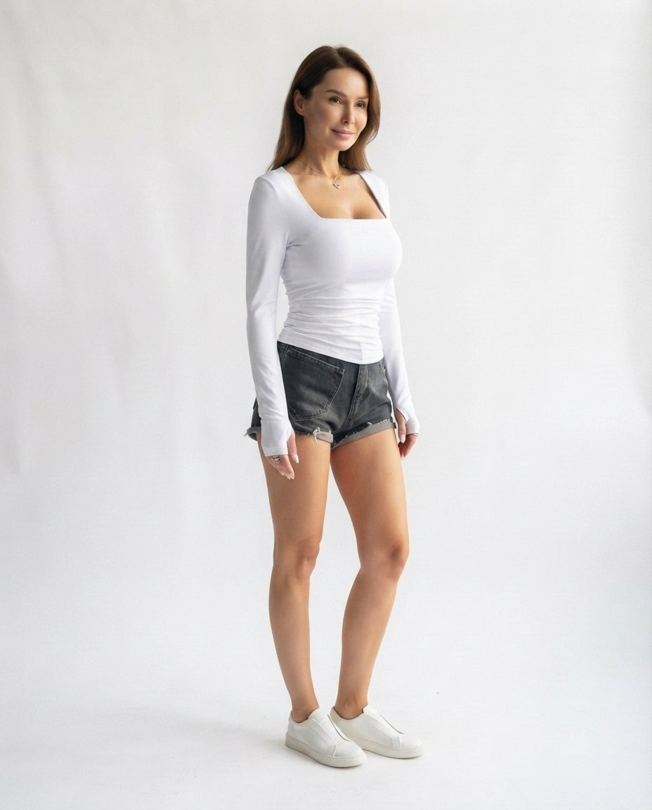 Square Neck Long Sleeve Top