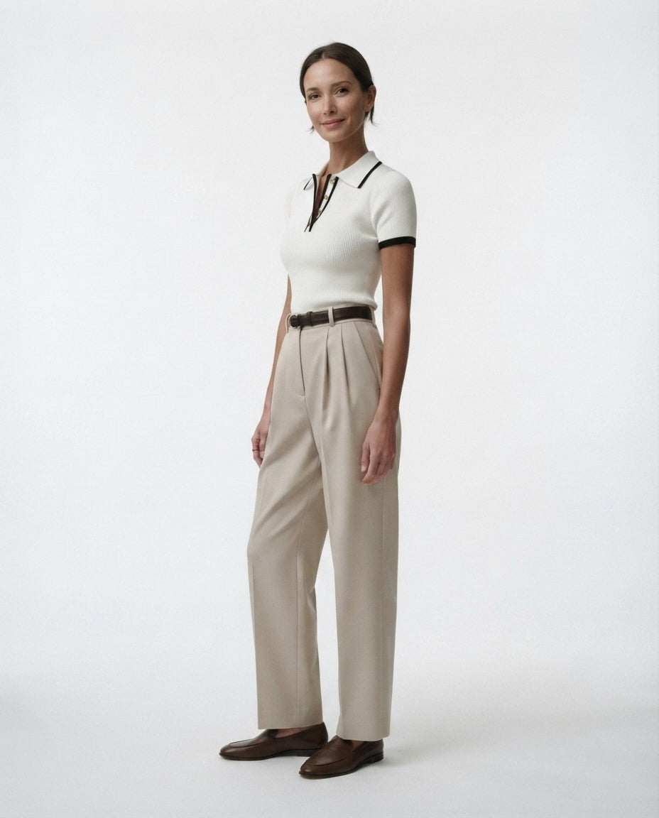 Ribbed Knit Polo Top