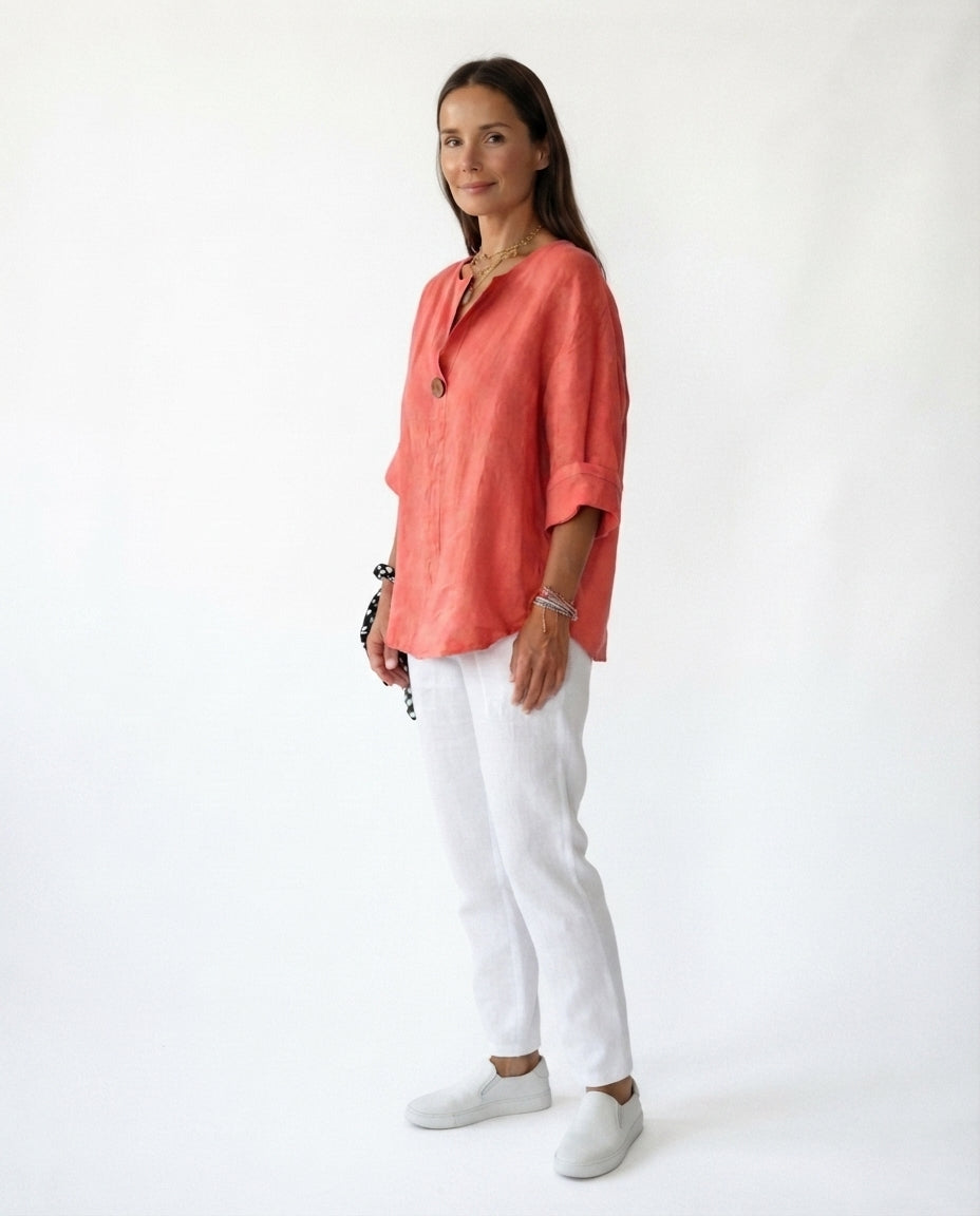 Button Front V Neck Blouse