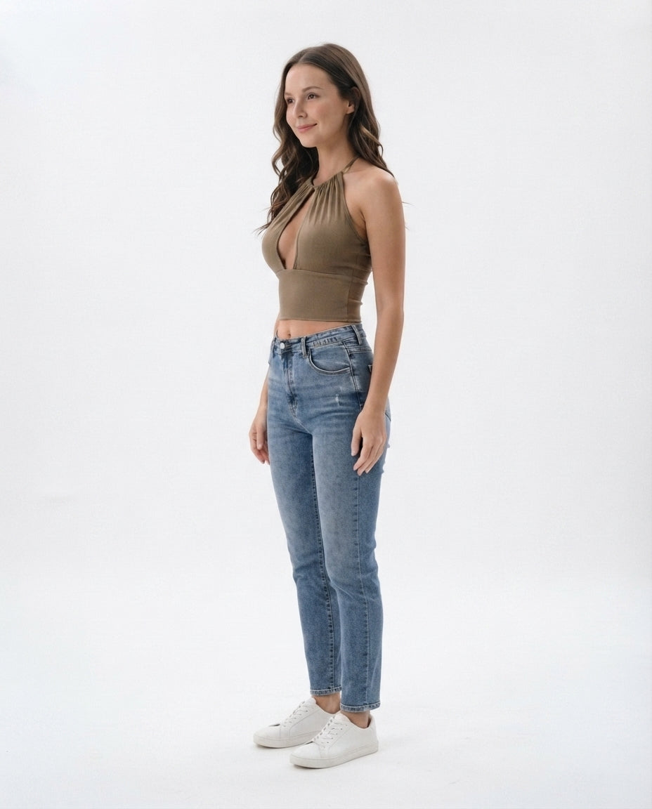 Halter Neck Ribbed Crop Top