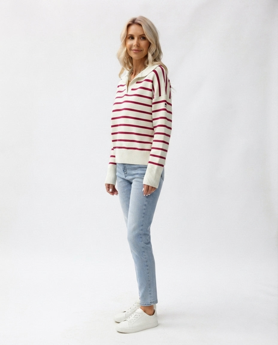 Striped Polo Collar Sweater