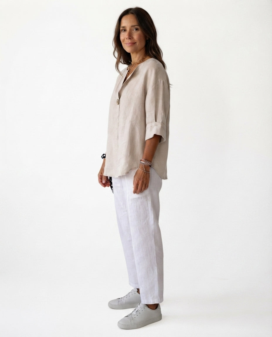 Button Front V Neck Blouse