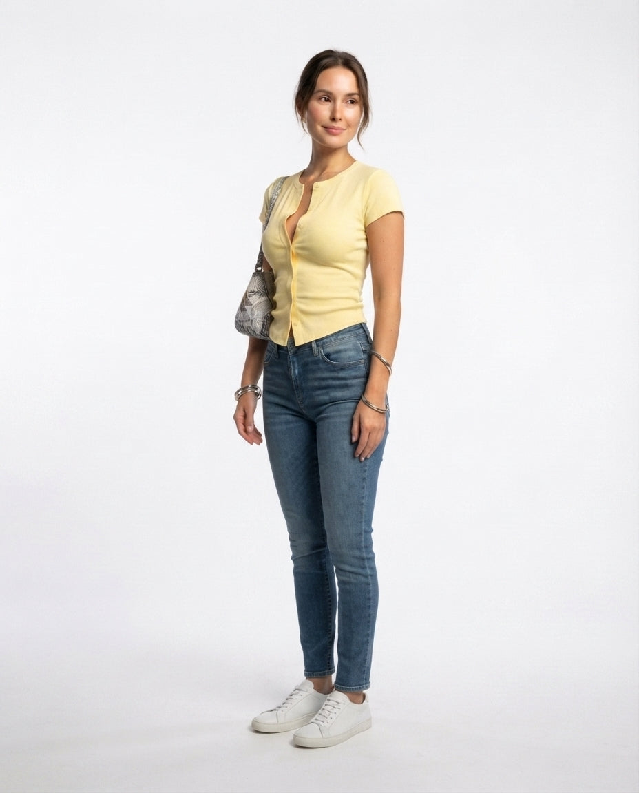 Ribbed Button Front Top