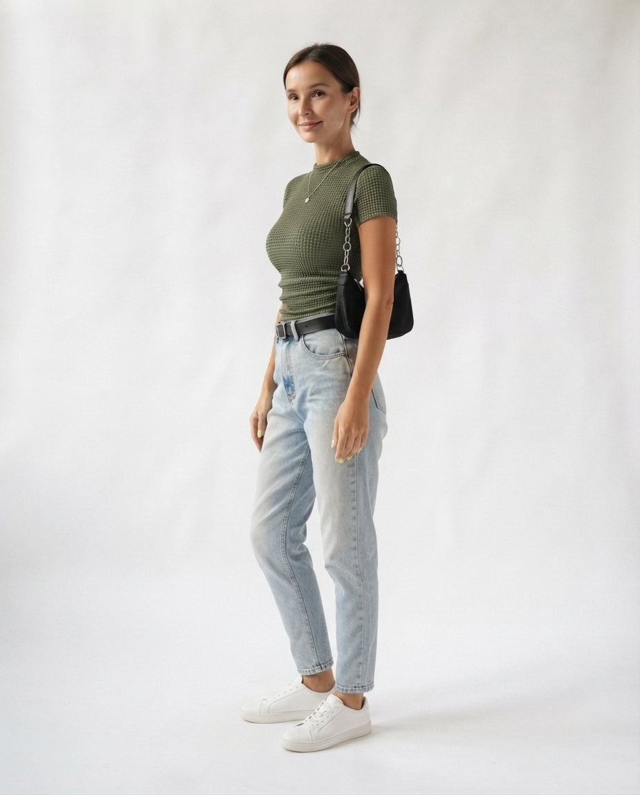 Textured Crew Neck T-Shirt