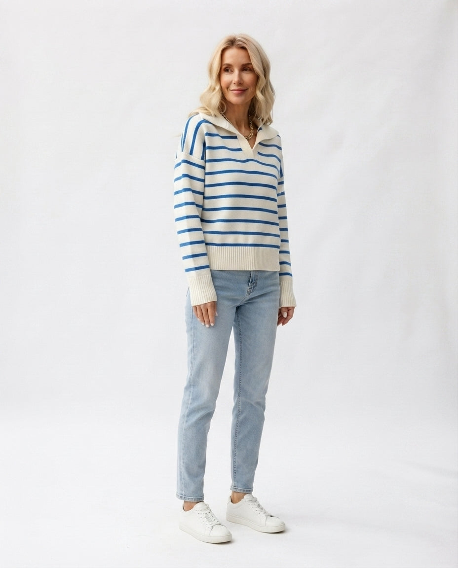 Striped Polo Collar Sweater