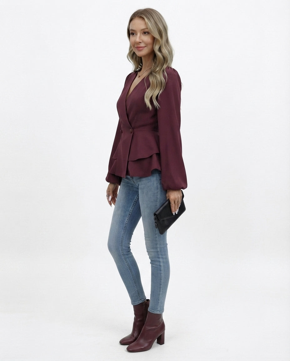 Double Breasted Peplum Blouse