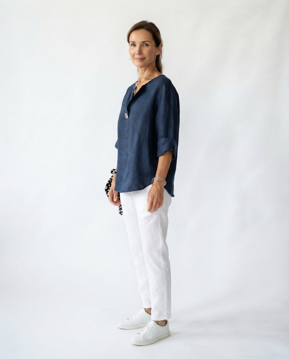 Button Front V Neck Blouse