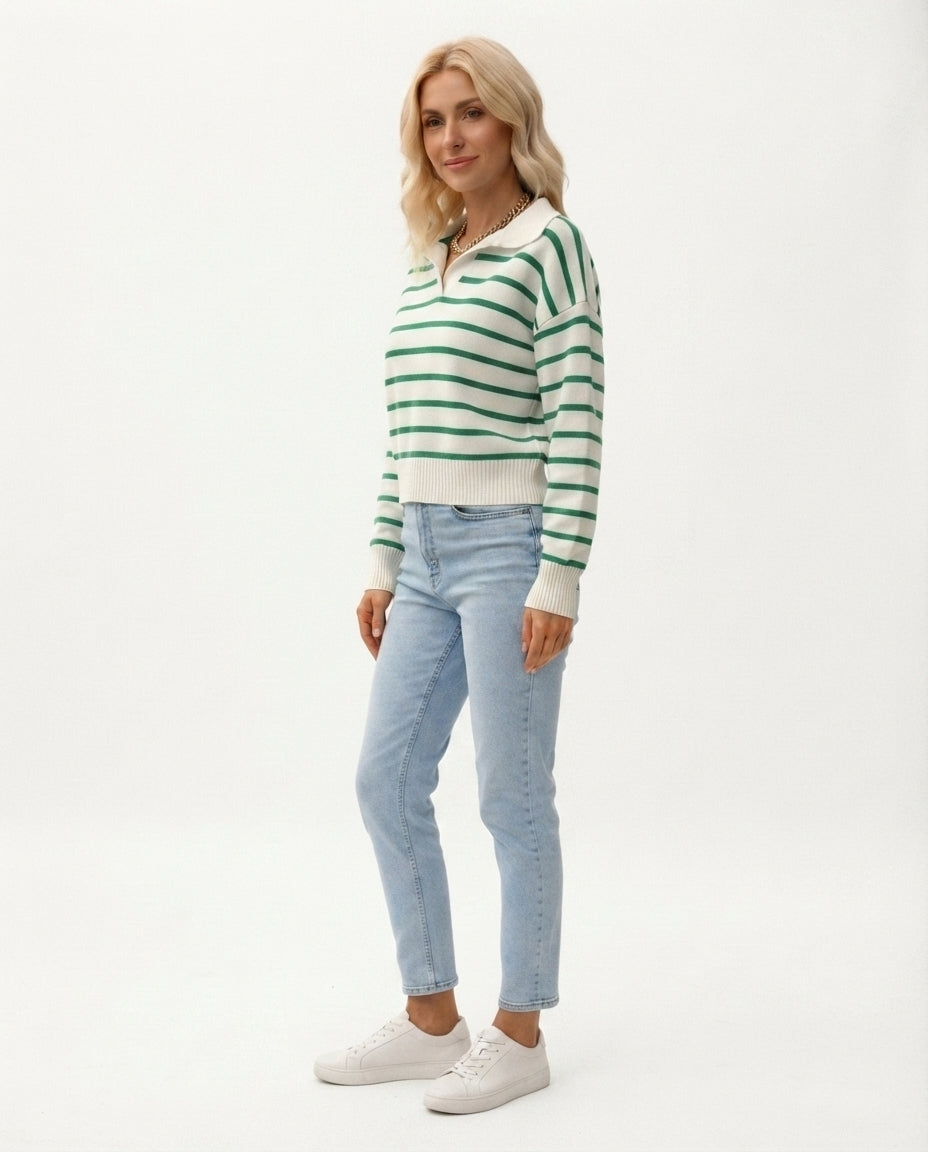 Striped Polo Collar Sweater