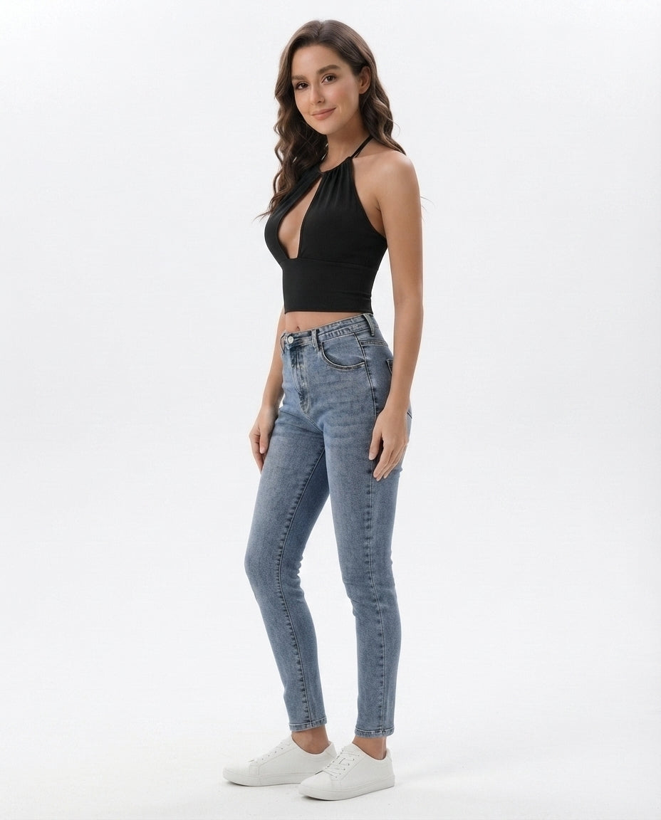 Halter Neck Ribbed Crop Top