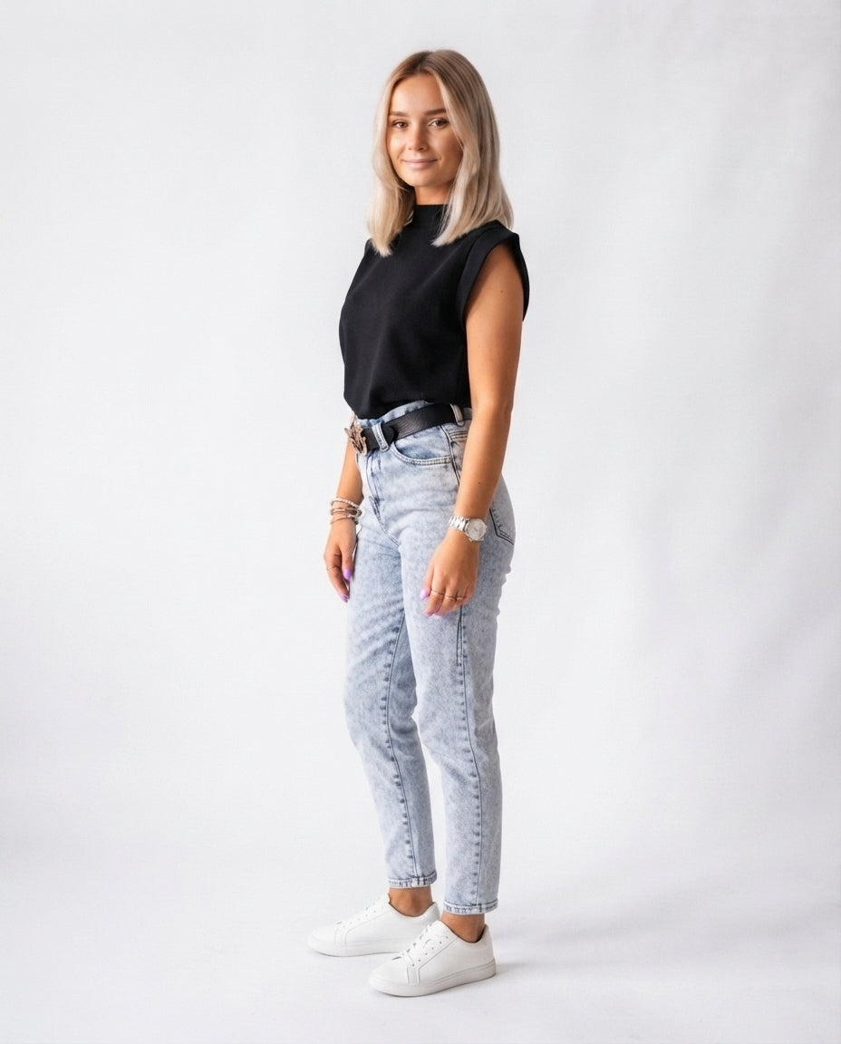 Padded Shoulder Mock Neck Top