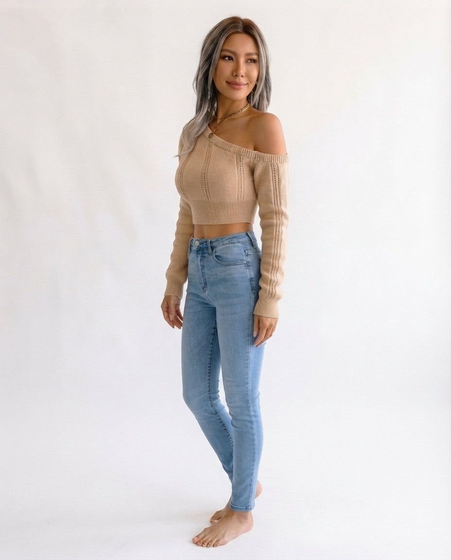 Off Shoulder Knit Crop Top