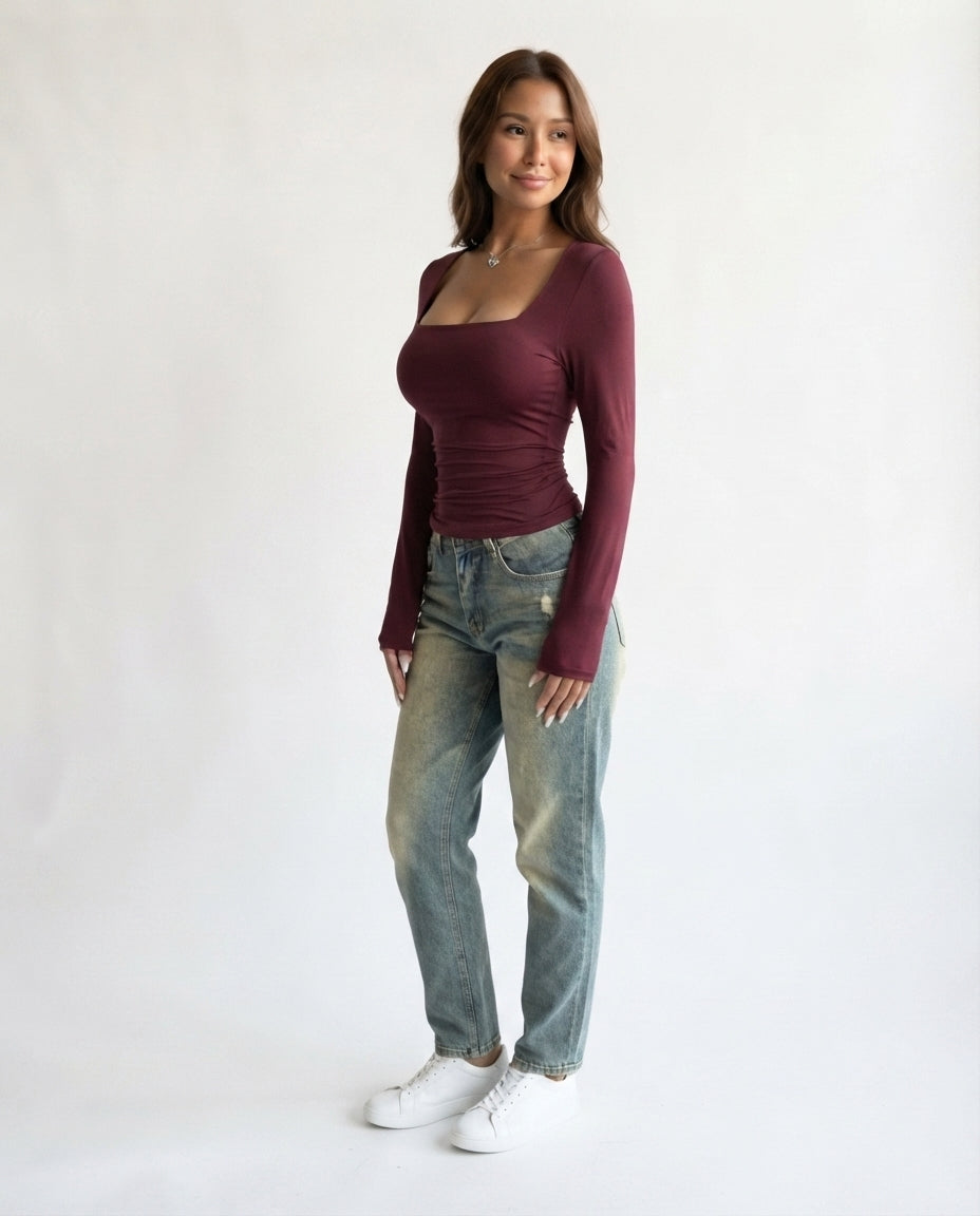 Square Neck Long Sleeve Top