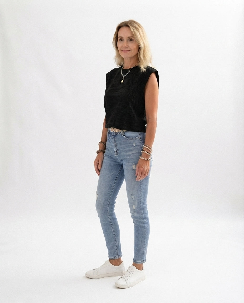 Textured Crew Neck Tank