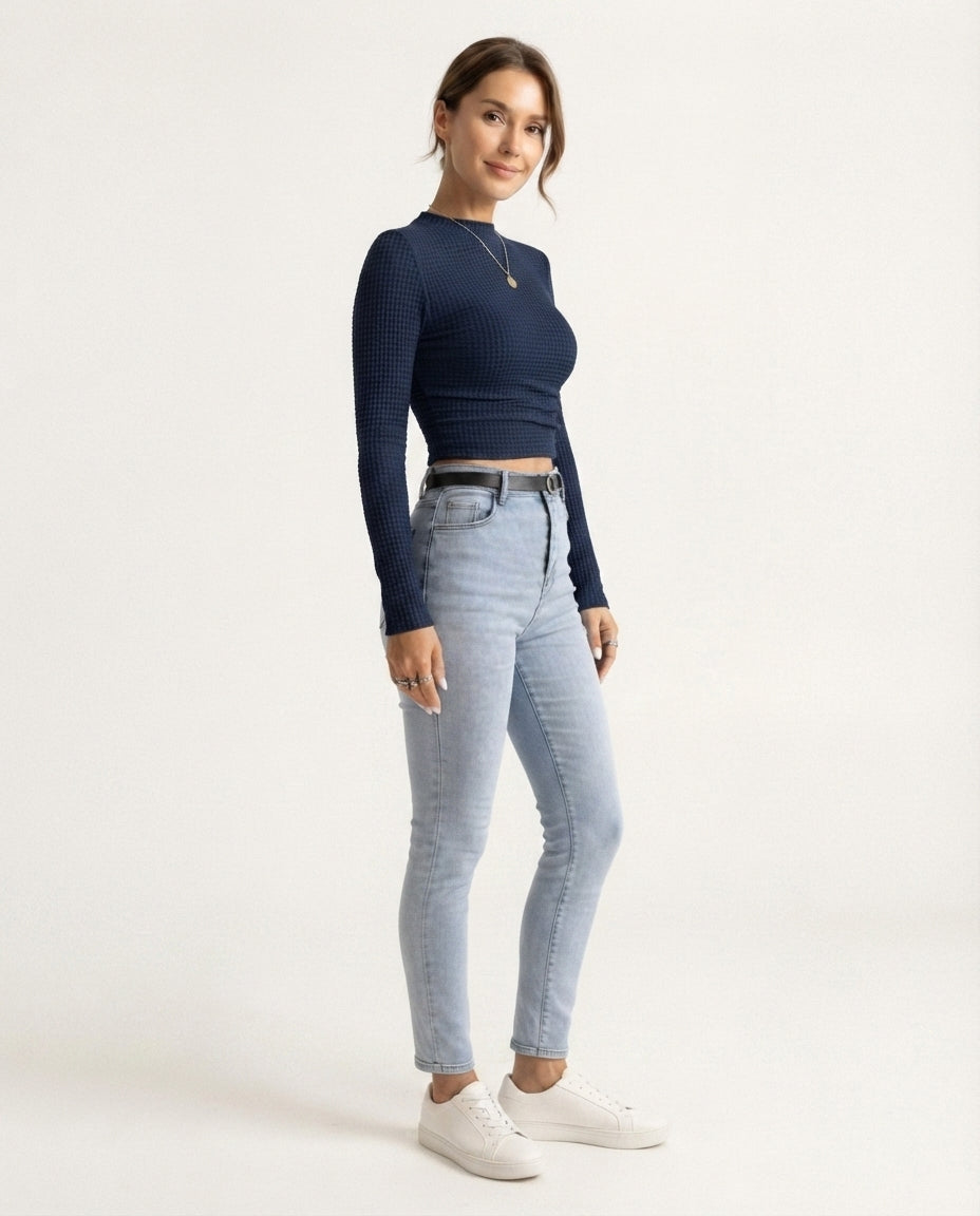 Waffle Knit Long Sleeve Top