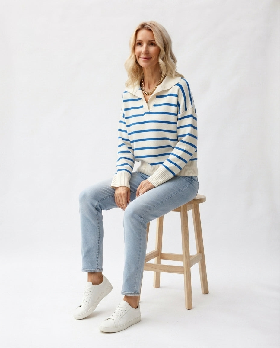 Striped Polo Collar Sweater