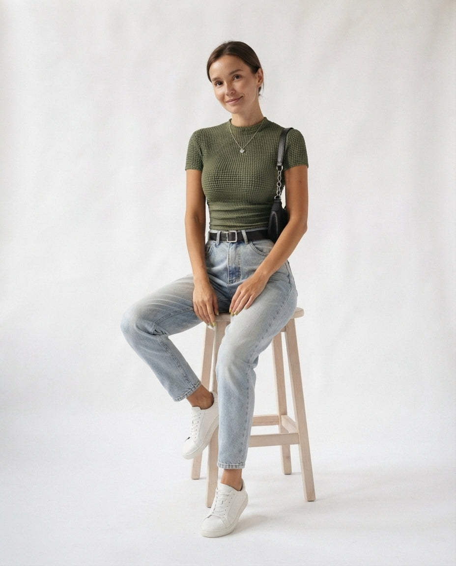 Textured Crew Neck T-Shirt
