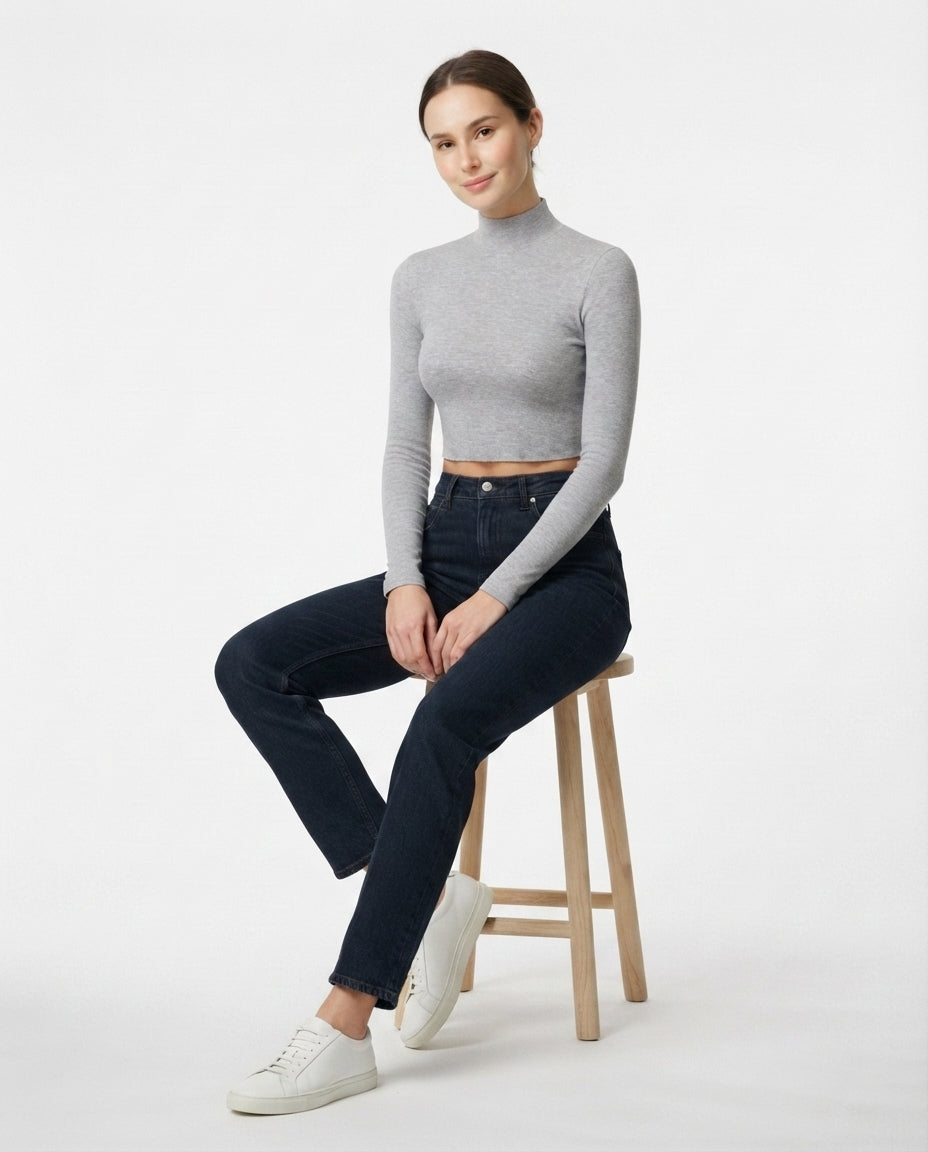 Ribbed Mock Neck Crop Top