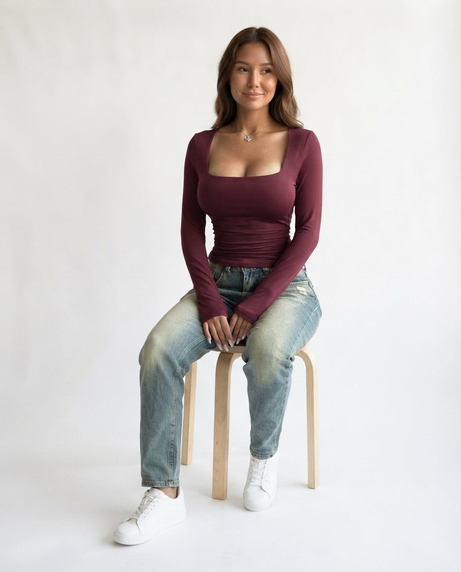 Square Neck Long Sleeve Top