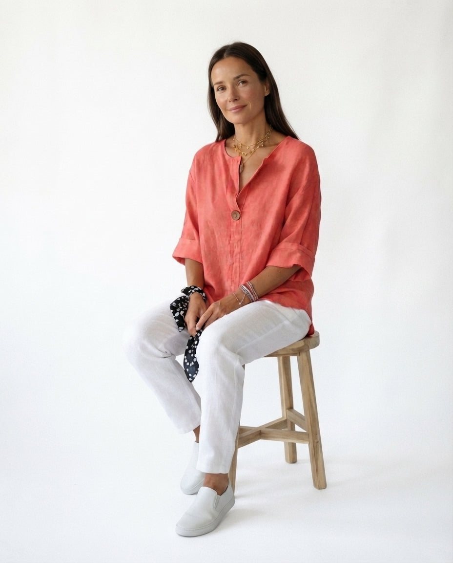 Button Front V Neck Blouse