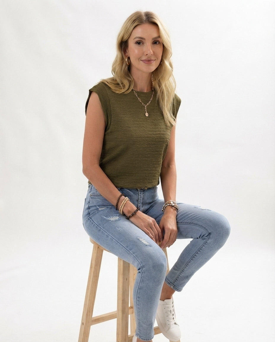 Textured Crew Neck Tank