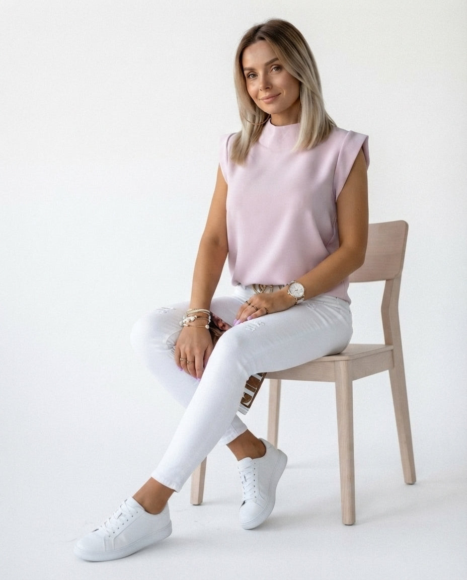 Padded Shoulder Mock Neck Top