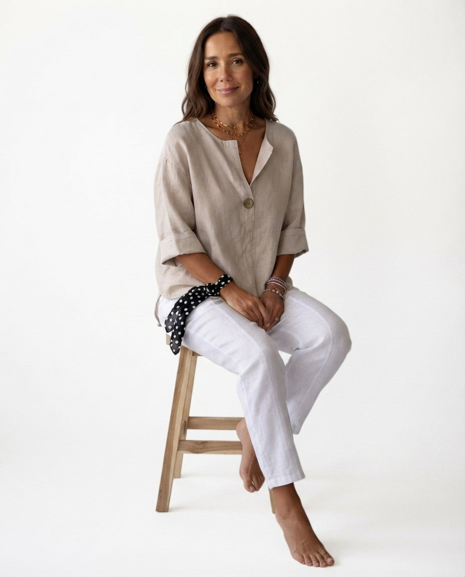 Button Front V Neck Blouse